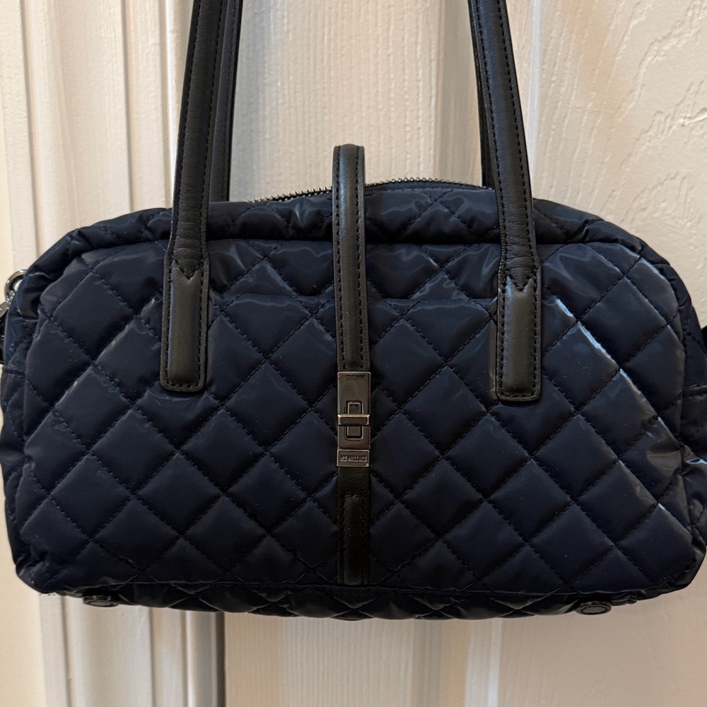 MZ Wallace Quilted Navy Shoulder Bag with Top Zip